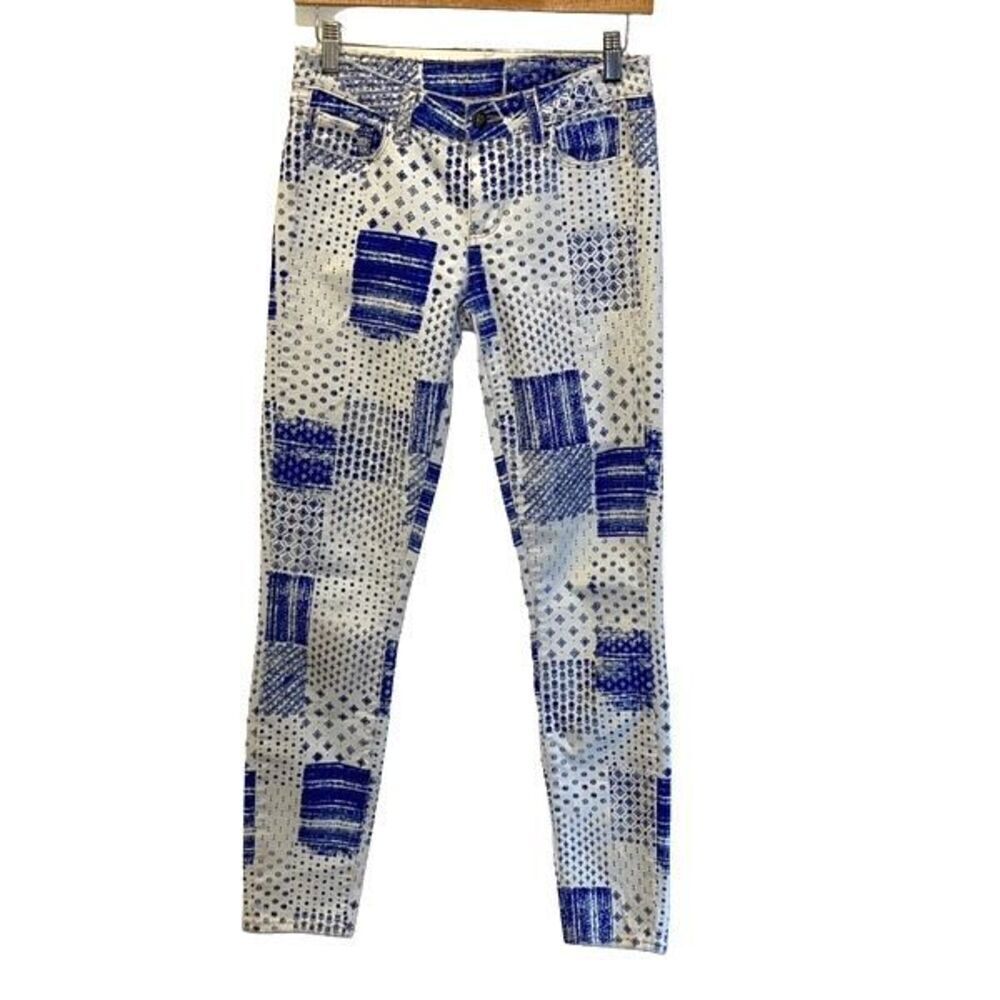Paige Womens Monica Verdugo Royo Diana Patchwork Skinny Jeans Blue White Size 27